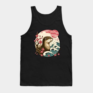 Aquatic Animal Vintage Sunset Art Floral Japanese Otter Tank Top